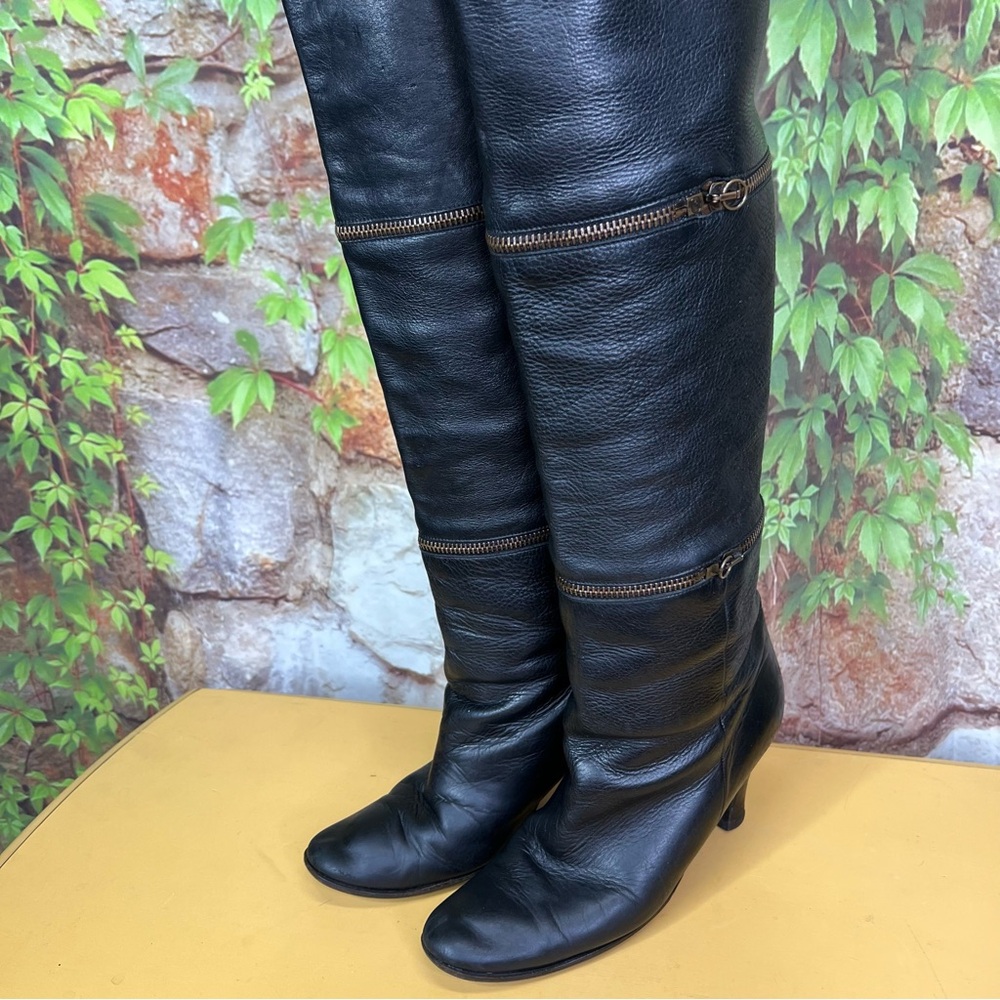 VINTAGE ALBERTA FERRETTI Triple Zip Lampo Black Leather Boots, 8B - Picture 2 of 15